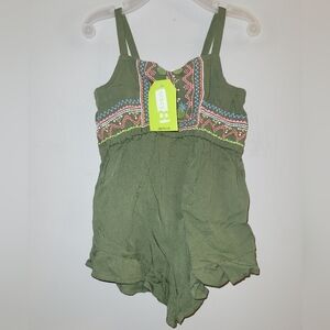 🍍 NWT Crazy 8 Island Life Khaki Green Ruffled Romper Toddler Girls 12-18 🆕️